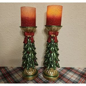 Kringle Express Set Of 2 Christmas Tree Pillars with Flameless Candles
